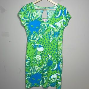Lilly Pulitzer Blue Green Lion Face Print Casual Knit Dress